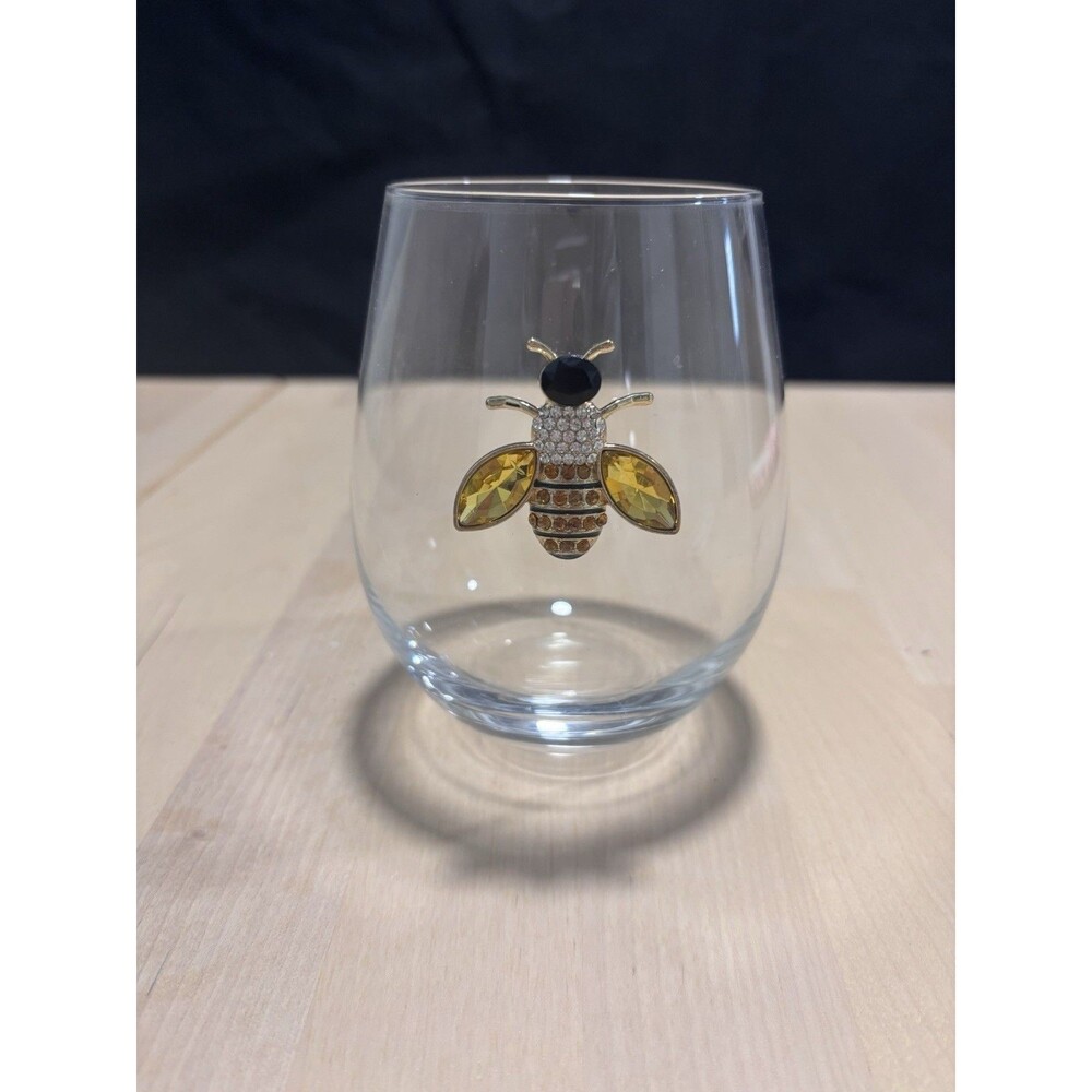 Rachel Zoe Rhinestone Bee Bejeweled Stemless Wine or Cocktail Glass NEW